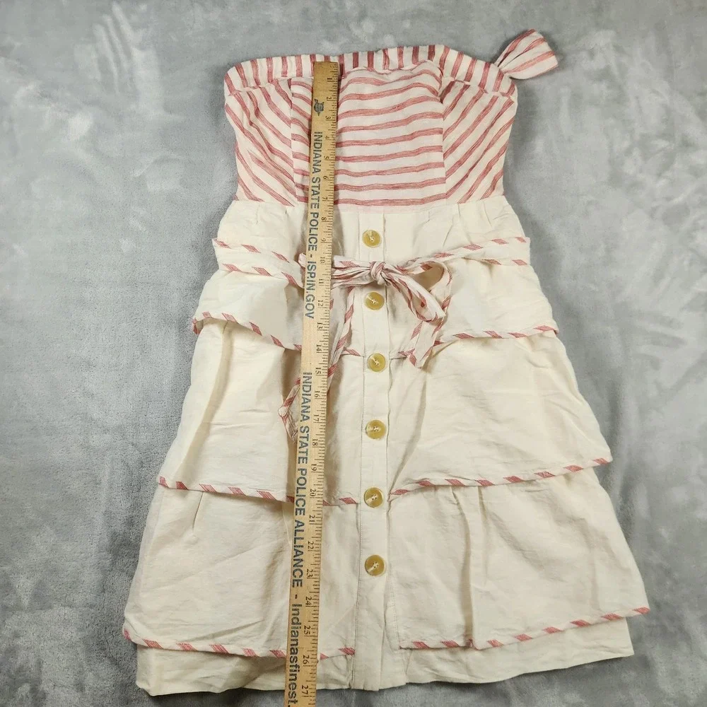 Anthropologie Maeve Sweet Shoppe Linen Red Stripe Tiered Strapless Dress 4